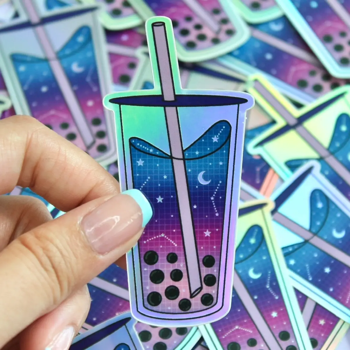Holographic Boba Stickers Holographic Boba Stickers