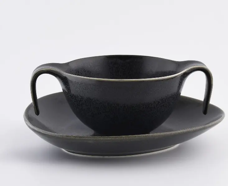 15-OZ Black Porcelain Bowl & Saucer Set