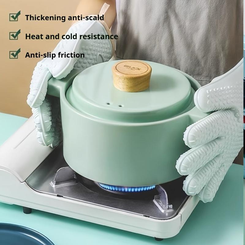 2pcs Set, A Pair of Thickened Heat-Resistant Oven Mitts, Non-Slip Silicone Gloves, Breathable Kitchen Oven Mit