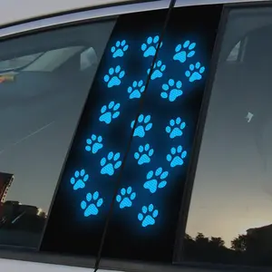 2Pcs Reflective Dog Paw Pattern Car Center Pillar Stickers, Night High Visibility Car B-Pillar Decals, Self-Adhesive Waterproof Vinyl Decal for Car Doors Windows Body, Night Driving Safety Sign Sticker
