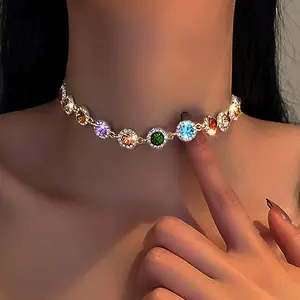 Gold Rhinestone Choker Necklace - Sparkly Minimalist Chain Jewelry for Women, Prom Wedding & Party Accessories