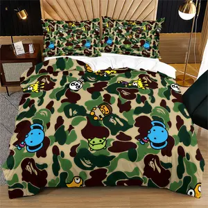 2-3PC Camouflage Cartoon Monkey Duvet Cover Set, Fashion Personal Style, Children/teenagers/adults, Cozy Gift, Bedroom Atmosphere Enhancer, Bedroom Bedding Set, Comfy Bed Sets