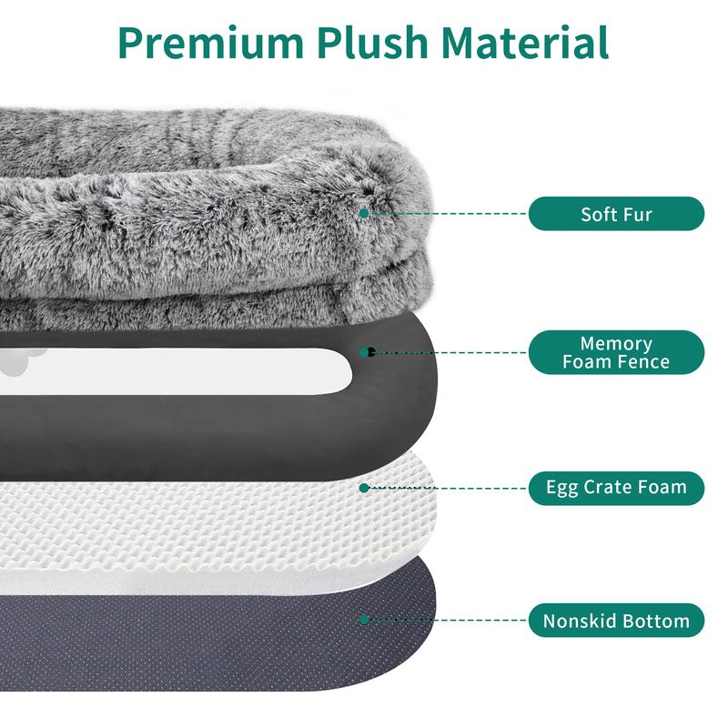 DWVO Human Dog Bed, 79"x43" Extra Large Memory Foam Dog Beds for Adults and Pets with Blanket and Pillow, Washable Fur Cover