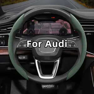 For Audi Suede Leather Non‑Slip Ultra‑Thin Steering Wheel Cover Segmented Steering Wheel Accessories Quick Installation Universal for All Seasons For Q5/Q3/A4/A6/Q7/Q8/Q4/Q6/e‑tron/A3/A5/A7/Q2 Black Brown Mocha Orange Red Green