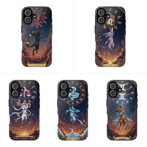 Anime Pokemon Umbreon Espeon Zodiac Phone Case for iPhone 17-7 Pro Max Plus & Samsung Galaxy S26-S21 Ultra Plus - Sylveon Glaceon Jolteon Astrology Stars Aesthetic Phone Cover unisex