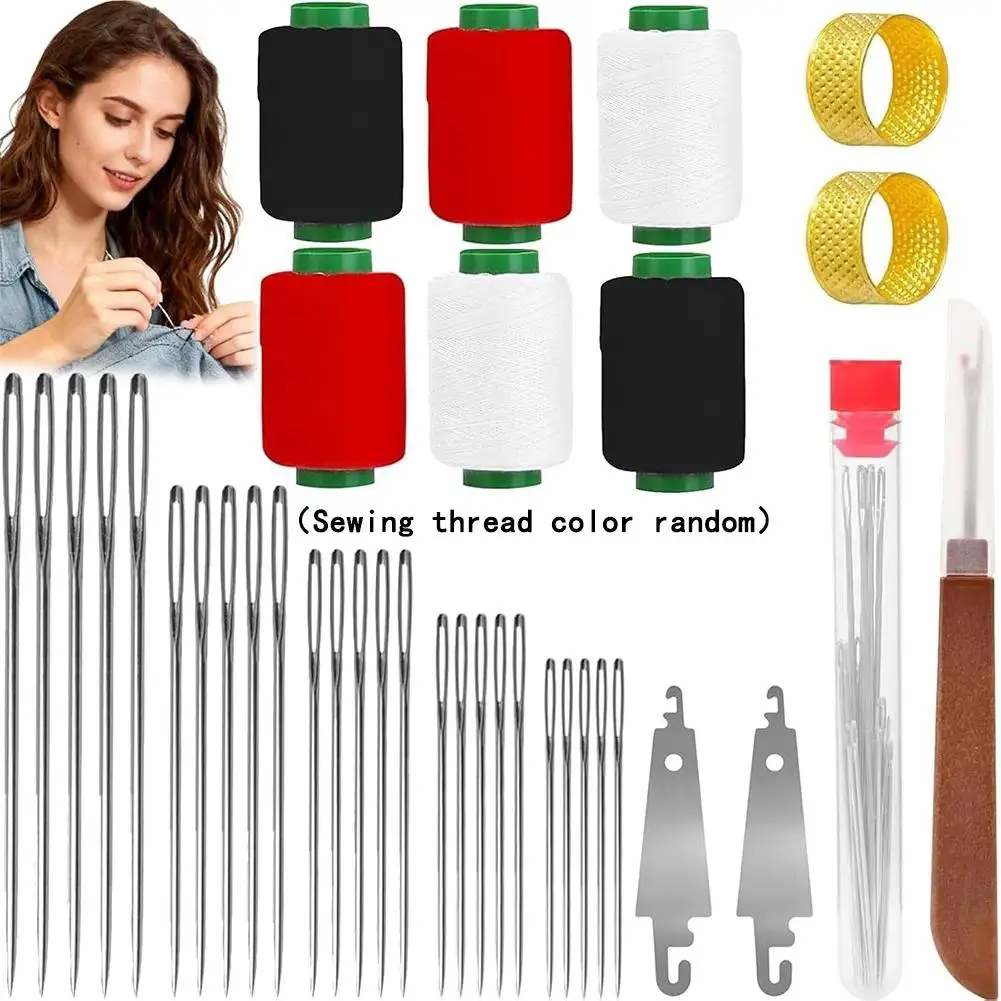 37Pcs Sewing Tool Set, Sewing Essentials, Big Eye Steel Sewing Needle Kit, Threader and Needle Repair Kit Stainless Steel Needles for Hand Sewing, Needle Threader, Seam Ripper, Needle Crafts Kit, Sewing Supplies