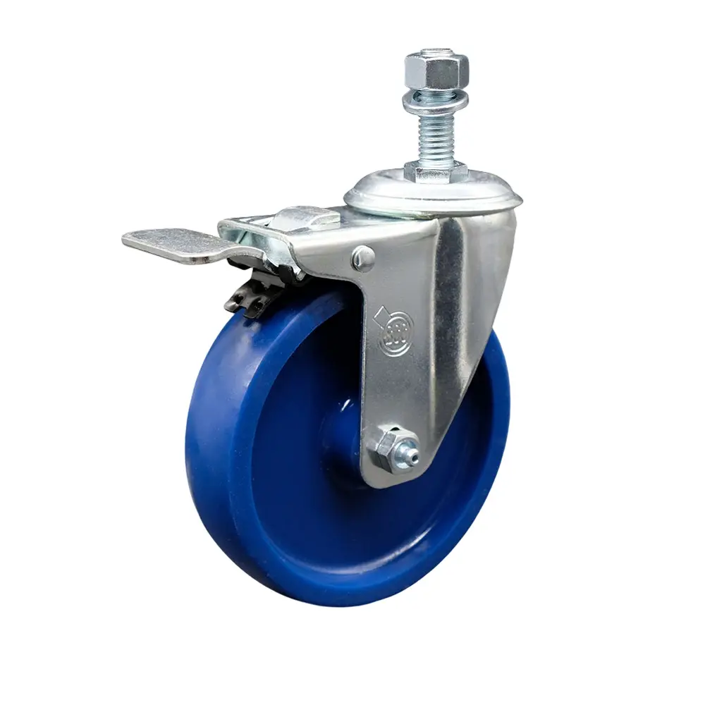 Service Caster SCC-TSTTL20S514-SPUS-M1215 Solid Polyurethane Threaded Stem Swivel Caster, 5x1.25 in. Blue Wheel, 12 mm Stem, Total Locking Brake, Swivel Wheels