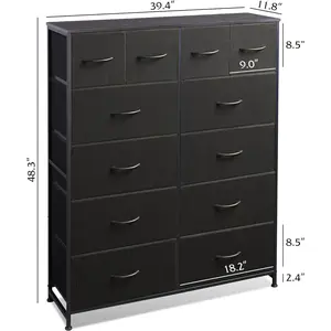 12-Drawer Fabric Dresser Storage Cabinet, Tall Vanity Organizer with Sturdy Steel Frame, Multi-Drawer Design Ideal for Closet, Bedroom and Entryway Use, Spacious Non-Woven Fabric Drawers for Clothing, Accessories and Personal Items