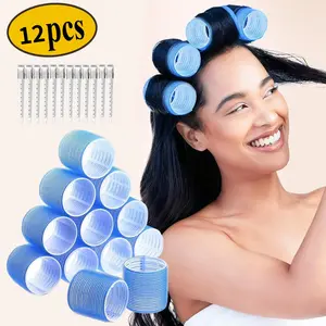 12 Piece Self Grip Small Hair Curlers and 12pcs Clips Heatless Roller Hair Curlers Bangs Curling Iron for Women Fashion Accessories