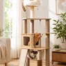 Modern Solid Wood Cat Tree for Indoor Cats – Large Cat Tower with Plush Top Bed, Cozy Condo, Hammock & Sisal Scratching Posts, Stylish Cat Furniture