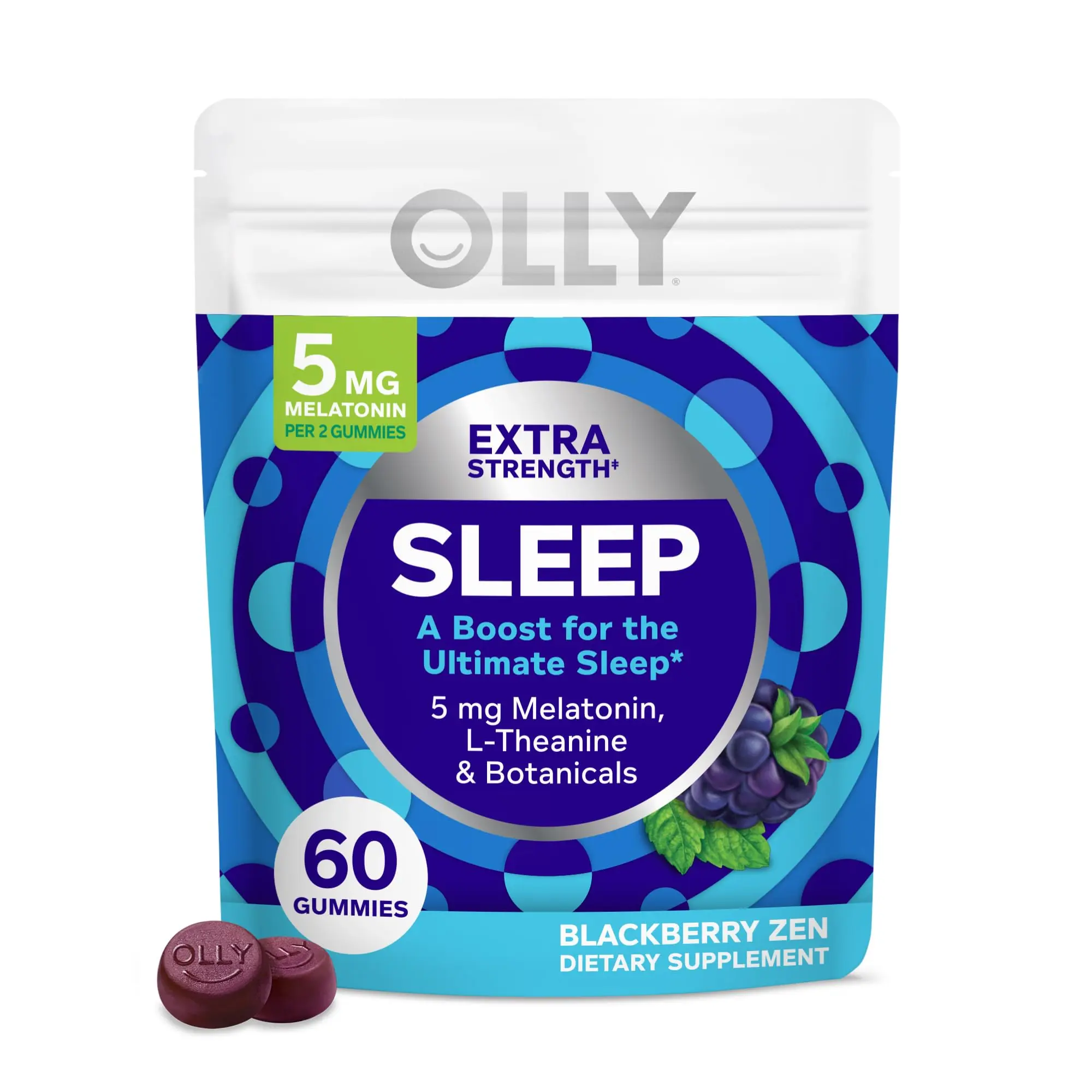 (A)OLLY Extra Strength Sleep with 5mg Melatonin – Powerful Nighttime Sleep Support Gummies with L-Theanine, Chamomile and Botanicals, Adult Formula, 60ct