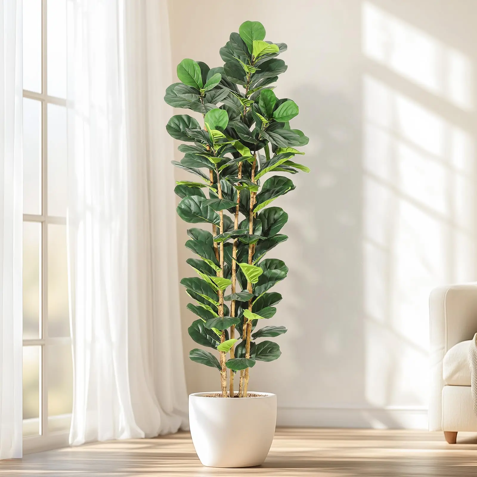 Garvee Artificial Fiddle Leaf Fig Tree, 152 cm Tall with White Pot, 107 Realistic Violin Leaf Foliage, Perfect for Home, Office, Store, Indoor and Outdoor Decoration