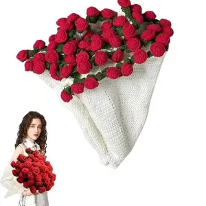 Handmade Crochet Rose Bouquet Blanket Soft Knitted Throw with Pom Poms Romantic Gift for Birthday Wedding Valentine’s Day Mother's Day Christmas for Mom Girls and Sisters diy enthusiast