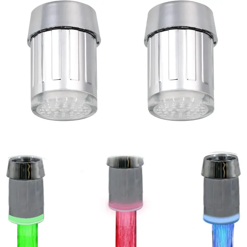 2-Pack Color-Changing LED Faucet Aerator Attachment - 3-Color Temperature Sensor Gradient Water Light, Universal Adapter for Kitchen, Bathroom Taps