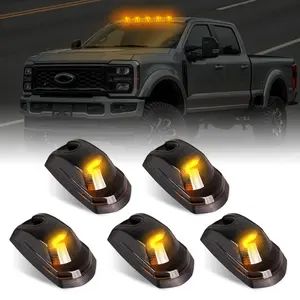 5Pcs LED Cab Lights, Smoked Amber Cab Roof Marker Lights Plug and Play Direct Replacement Compatible with F250 F350 F450 F550 Pickup Trucks 2017-2024,Replace HC3Z15442E HC3Z-15442-E
