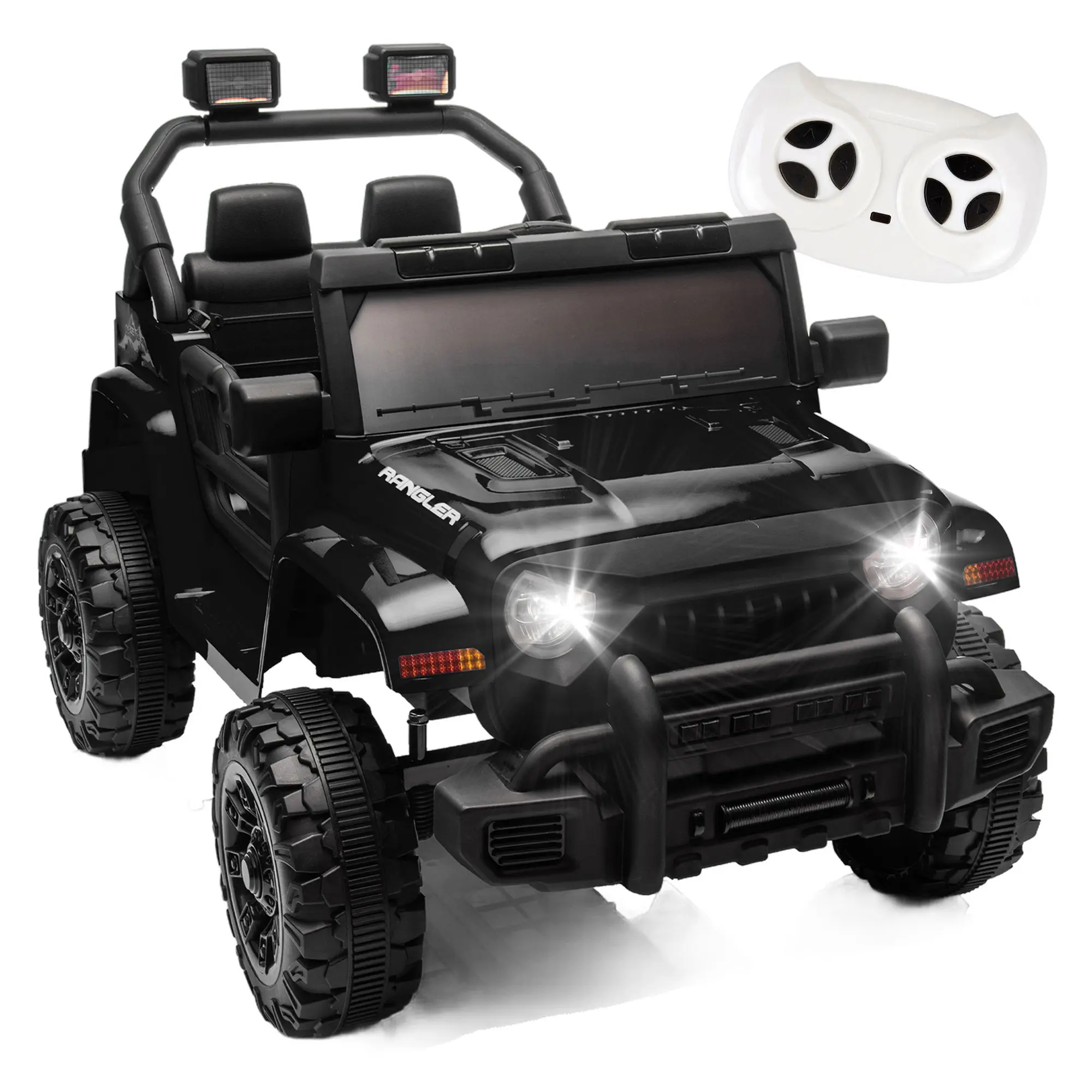 12V Battery Powered Kids Ride On Electric Car - Parent Control, Dual Drive, 4-Wheel Suspension, Music, Bluetooth, MP3, USB, Headlights, Quick-Release Steering Wheel, Slow Start for 2-4 Years Old Kids (66.14 lbs Capacity)