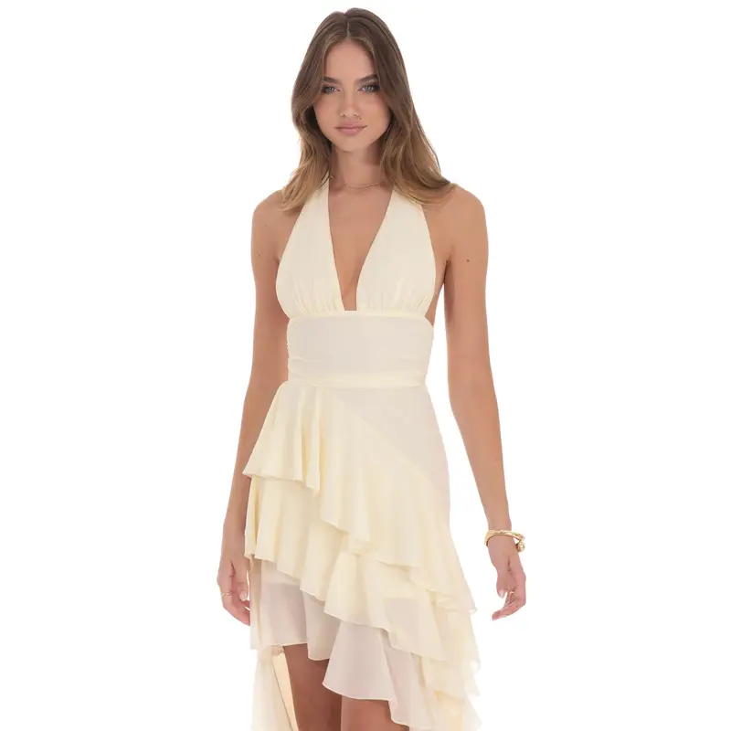 pliss ruffle trim dress in ivory from oh polly - TikTok Shop