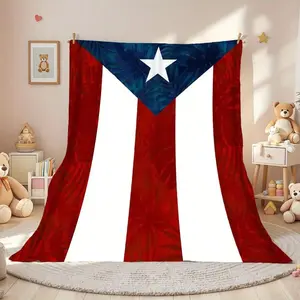 Cozy Plush Puerto Rico Flag Throw Blanket • Soft Flannel All-Season Warmth • Puerto Rican Pride Design With Coat Of Arms & Flag Colors • Bedspread For Home, Travel, Camping • Gift For Puerto Rican Culture Lovers (Red, White, Blue)