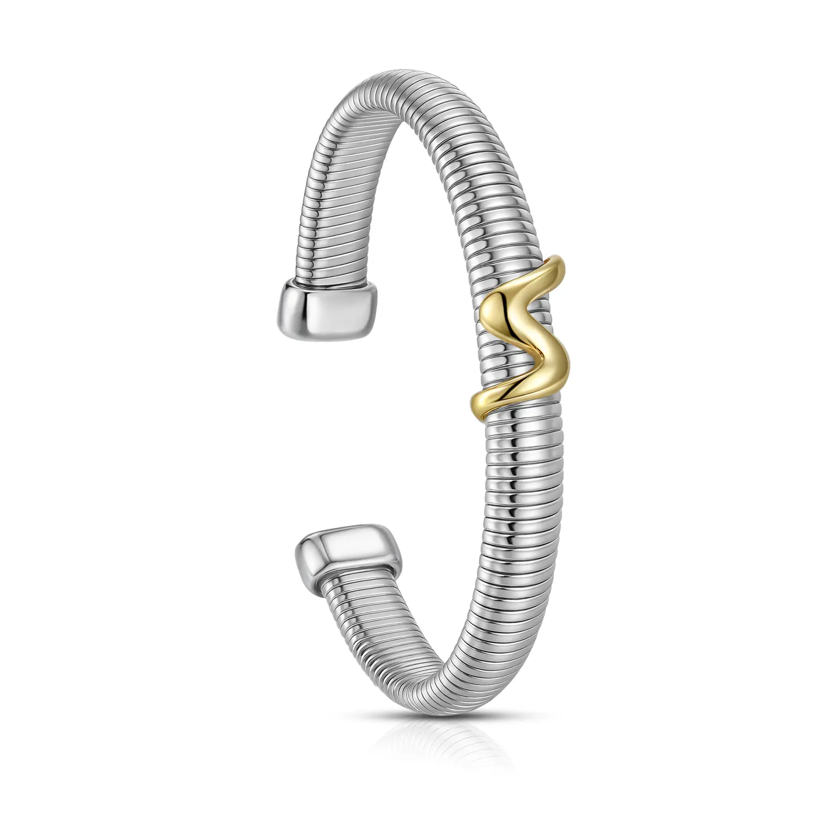 Aprilery Adjustable Two Tone Cable Wire Bracelet with Chic Overlap Design, Stylish Cuff Bangle for Women & Girls, Everyday Fashion Jewelry
