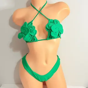 Green Floral Two Piece Exotic Dancer Outfit
