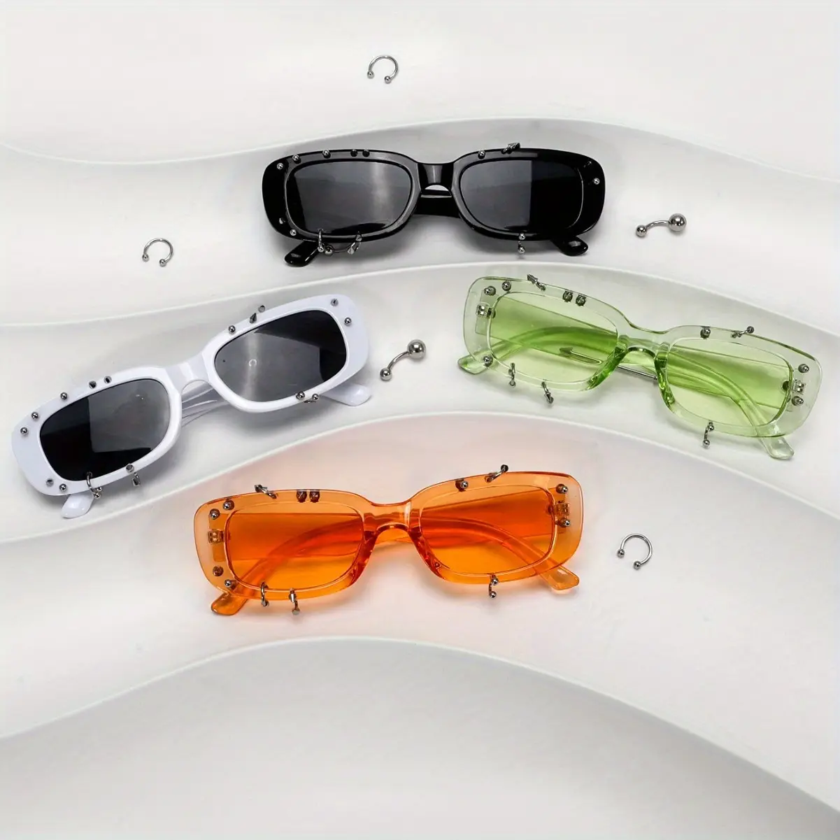 Riveted Punk Sunglasses - Small Square Jelly Transparent Frames, Stylish for Street Photography