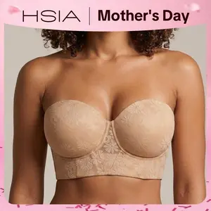 HSIA Strapless Longline Half Cup Corset Bra Longline Corset - Adjustable, Lightlined, Grippy, Supportive for Plus Size Full Bust/Full Figure Women - Hand Wash Only, Elegant Blossom Daisy Spring Statement Strapless Bras