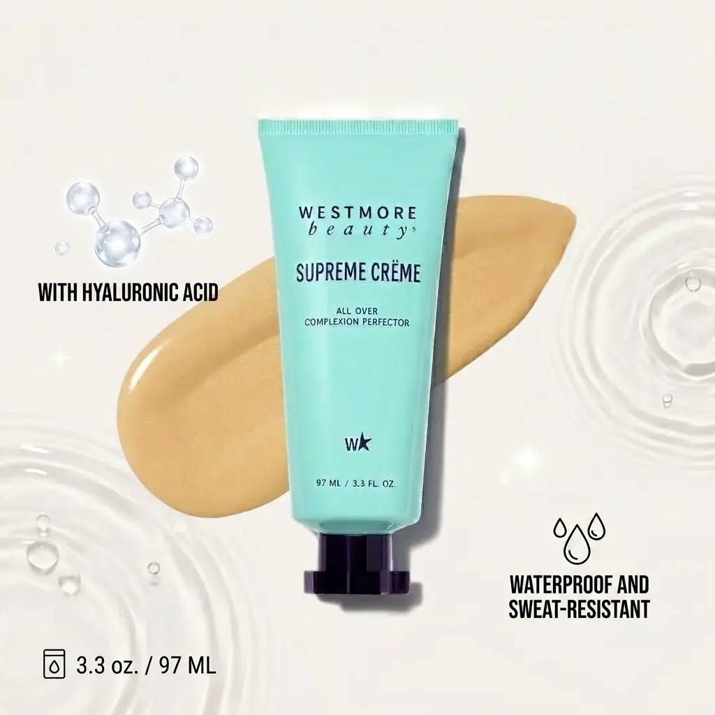 Westmore Beauty Supreme Crème 3.3oz - All-in-1 Body Makeup, Lightweight Waterproof Moisturizer with Hyaluronic Acid, Concealer & Flawless Coverage, Hydrating Cosmetic