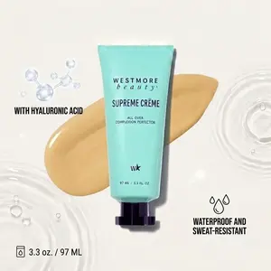 Westmore Beauty Supreme Crème 3.3oz - All-in-1 Body Makeup, Lightweight Waterproof Moisturizer with Hyaluronic Acid, Concealer & Flawless Coverage, Hydrating Cosmetic