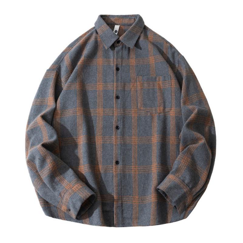 Thickened brushed flannel plaid shirt, men's spring and autumn plaid shirt, retro casual versatile couple shirt jacket, long sleeve buttoned collar flip top, soft and comfortable fabric, suitable for daily wear