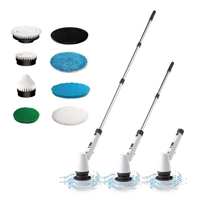 Electric Spin Scrubber Cordless Cleaning Brush with 7 Replaceable Brush Heads & Adjustable Extension Handle, 2 Speed Power Shower Scrubber for Bathroom, Tub, Tile, Floor  portable rechargeable removable multifunction
