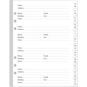 A5 Binder Address Book Refills - A-Z Address Notebook Refill Paper with Alphabetical Tabs, 120gsm White 6-Hole Punched Paper, Size 5.8" x 8.3"