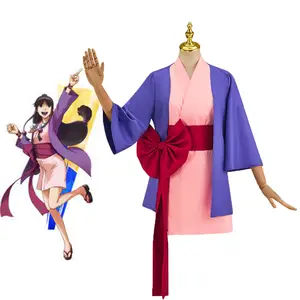 Ace Attorney Maya Fey Ayasato Mayoi Cosplay Kimono Dress with Bow Outfit Gyakuten Saiban Costume Halloween Roleplay Suit