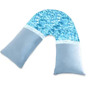 Shredded Memory Foam V Pillow Neck & Shoulder Pain Relief Neck Support Pillow for Sleeping Body V Shaped Pillow for Adults Light Blue