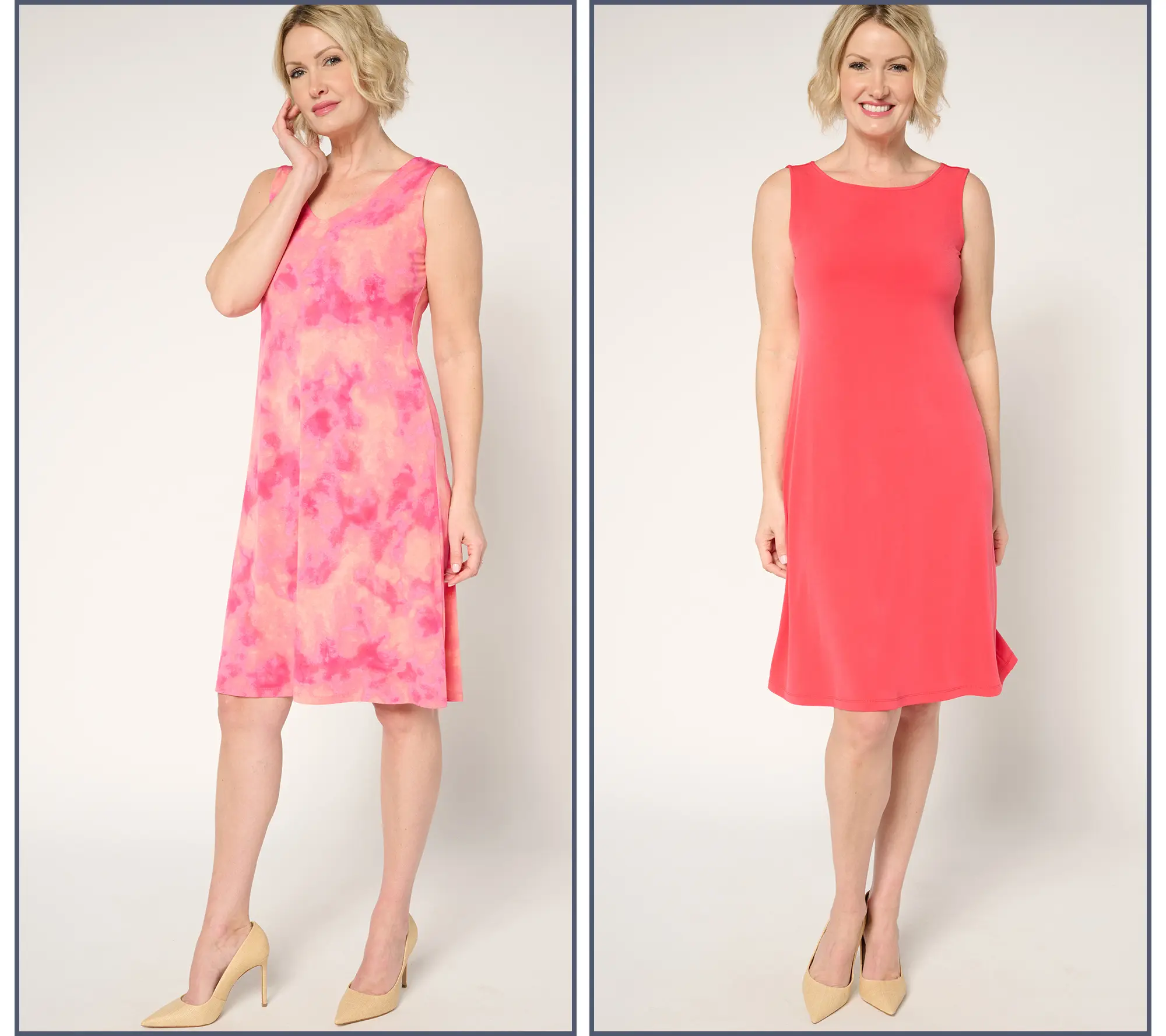 Susan Graver Regular Liquid Knit Set of 2 Print & Solid Dresses