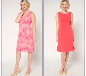 Susan Graver Regular Liquid Knit Set of 2 Print & Solid Dresses