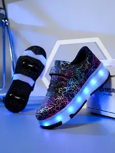 Children's light-up athletic shoes, Sports skate shoes, with wheels in the sole, 2-in-1 walk-and-roll sneakers that can be used as walking shoes or roller skates. The wheels are removable, and the shoes are suitable for both boys and girls