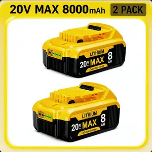 2 Packs 8000mAh DCB206 Replacement for Dewalt 20V Battery Lithium ion Compatible with Dewalt 20 Volt Battery DCB203 DCB207 DCB208 DCD DCF DCG 20 Volt Series Cordless Power Tools  battery