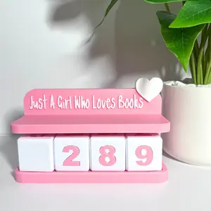 Just a Girl Who Loves Books | Interactive Book Counter & Reading Tracker | Heart or Books Design | Cute Bookish Shelf Décor