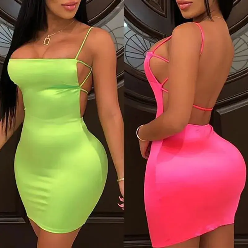 OMSJ Summer Street Neon Green Pink Bodycon Mini Dresses Vestidos Sexy  Package Hips Mini Womens Party Club Dress 2023 Mini Dress - TikTok Shop