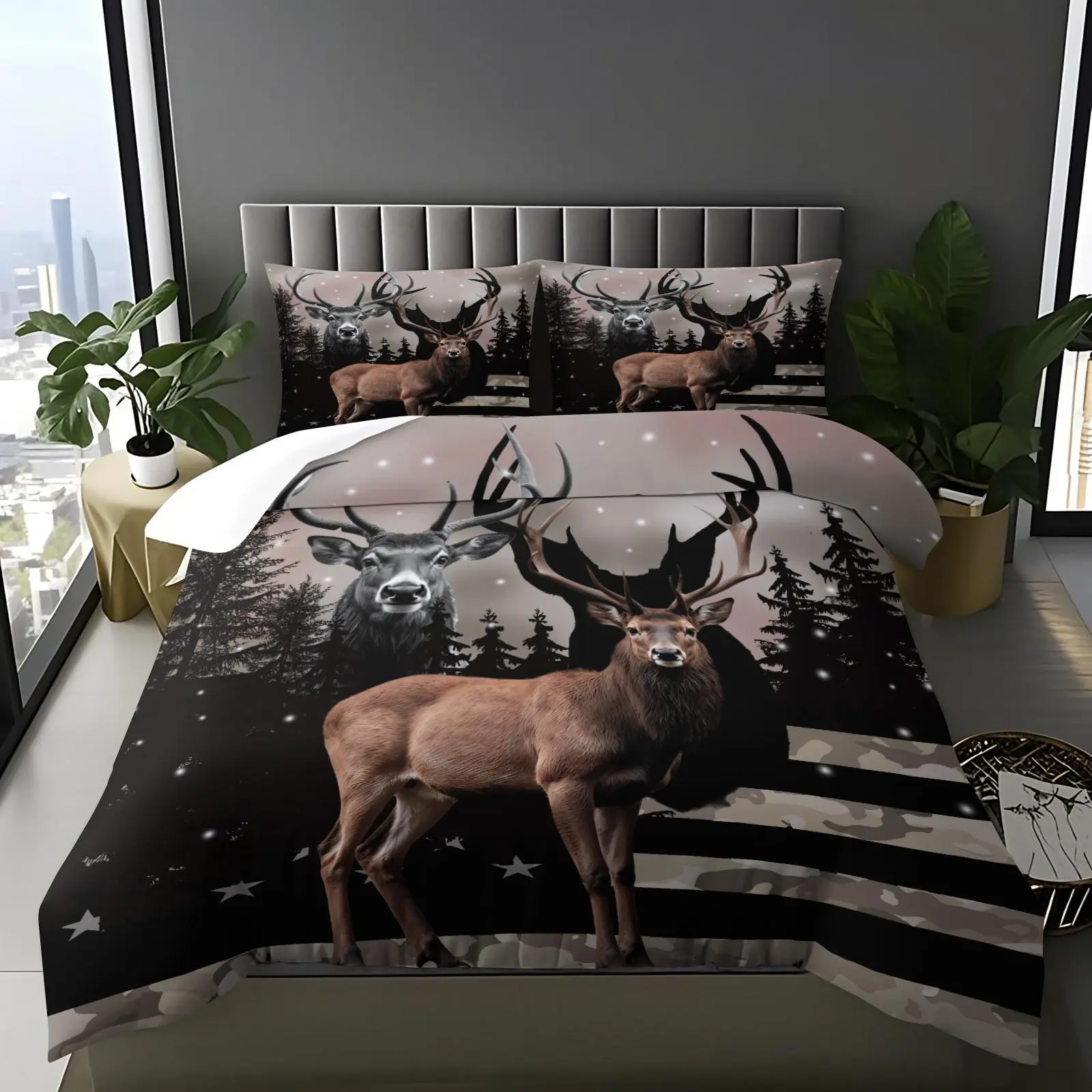 Deer and Flag Quilt Set-B