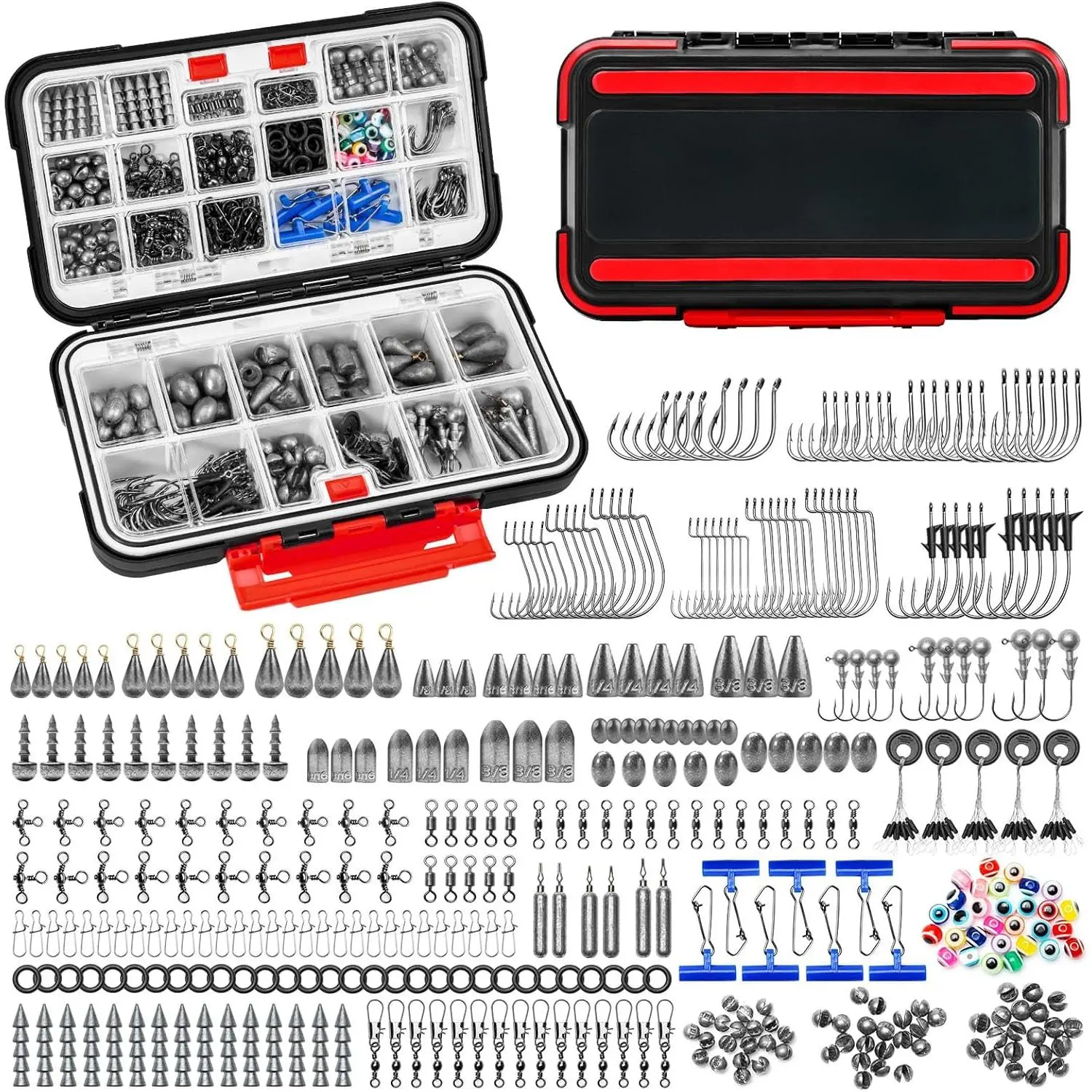 182/265/400pcs Compact Fishing Tackle Kit - All-in-One Freshwater Hooks, Weights, Bobbers in Tackle Box, Fishing Gear Set  Bass Trout Panfish