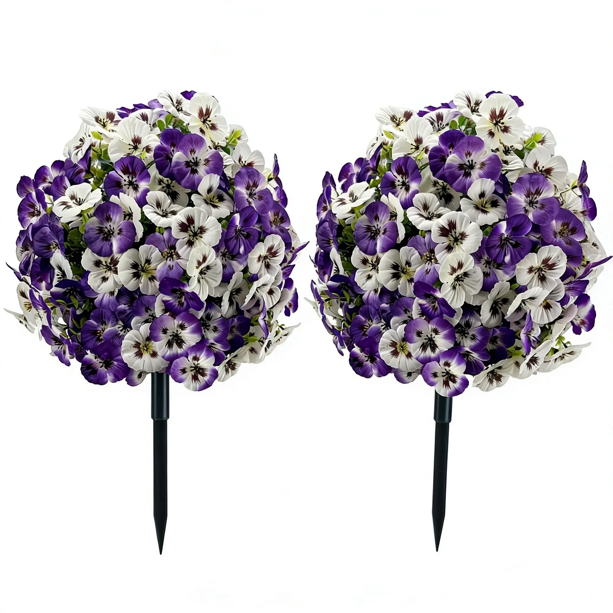 2/3 sets Spring and Summer Artificial Flowers with Stand, Fake Pansy Ball-shaped Floral Arrangement - Gem Blue, UV-resistant Artificial Plants, Outdoor Fake Flowers, Suitable for Front Door Vases, Garden and Lawn Decorations