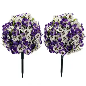 2/3 sets Spring and Summer Artificial Flowers with Stand, Fake Pansy Ball-shaped Floral Arrangement - Large Petal Gem Blue, UV-resistant Artificial Plants, Suitable for Front Door Vases, Garden and Lawn Decorations