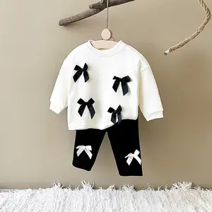 2Pcs/Set Newborn Baby Girl Clothes Bow Kids Clothes Sets Toddler Girls Long Sleeve Pullover+Pants Infant Baby Suit 0-3Y