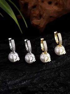 Elegant Zirconia Pearl Earrings Set, Unique Design Long Dangle Ear Studs, Comfortable Wear Gift for Women, Perfect Birthday Festival Present