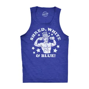 Mens Funny Fitness Tank Shred White and Blue Sarcastic Fourth Of July Graphic Novelty Sleeveless Tee for Men Funny Workout Shirt for Men with Plus Sizes Patriotic Tank Top for Men Funny Fitness Sleeveless Tee Royal -