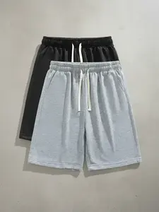 Men's Solid Color Drawstring Waist Shorts, Casual Regular Fit Pocket Shorts for Summer, Men's Bottoms for Daily Wear, Casual Breathable Shorts