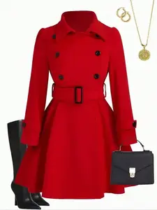 Plus Size Belted Jacket Coat for New Year, Stylish Dual Button Design, Perfect for Festive Wear, Comfortable Fit