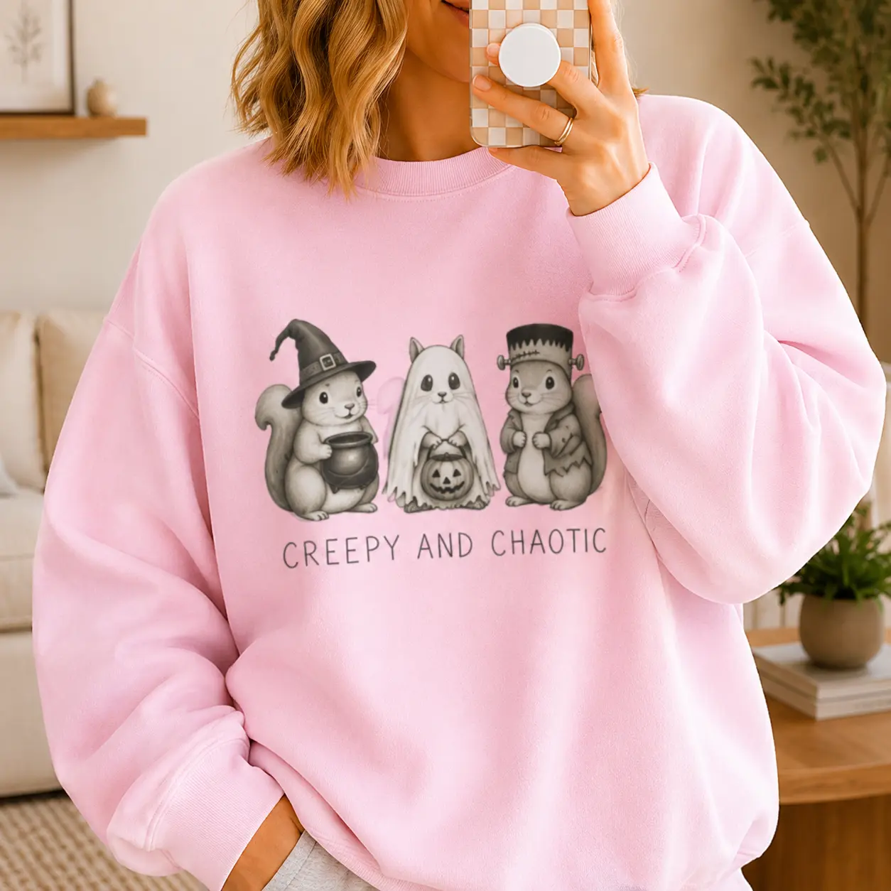Creepy and Chaotic Crewneck Sweatshirt | Trendy Womens Crewneck, Gift for Her, Halloween Funny Sweatshirt for Women