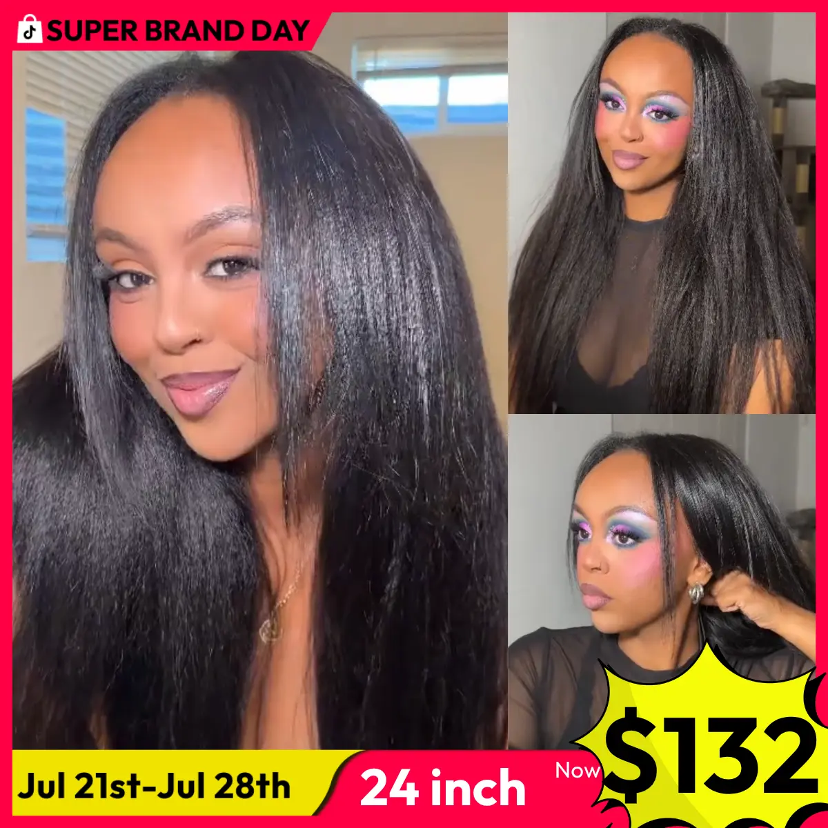 【Blend Natural】UNice Upgrade V Part Glueless Kinky Straight Human Hair Wig with Drawstring No Leave Out Beginner Friendly Easy to Install Summer Wig Super Brand Day